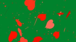 Фон футаж падающие красные сердечки на зеленом фоне Хромакей