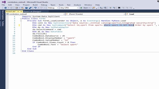 How to fill combobox from SQL database where value is not null and not empty in VB.net смотреть онлайн