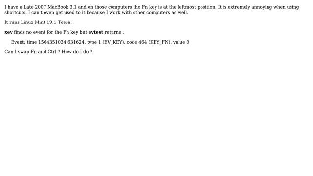 Map Fn Key as Ctrl on a Late 2007 MacBook 3,1 running latest Linux Mint смотреть онлайн