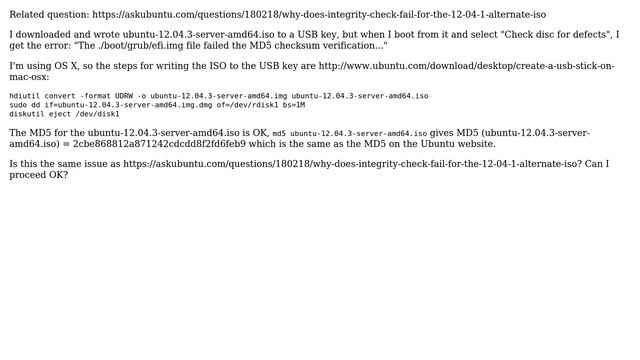 Ubuntu: "The ./boot/grub/efi.img file failed the MD5 checksum verification." смотреть онлайн