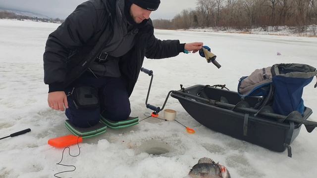 ПЕРВАЯ РЫБАЛКА НА ЗИМНИЙ ПОПЛАВОК! Ловля на мормышку с мотылём окунь прикормка поиск рыб на глубине смотреть онлайн
