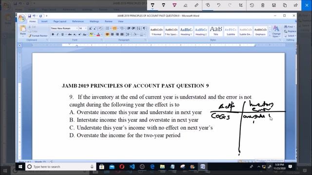 JAMB 2019 PRINCIPLES OF ACCOUNT PAST QUESTION 9 UNDERSTATEMENT OF INVENTORY смотреть онлайн