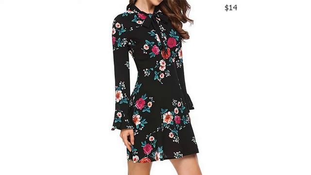 Одежда с AliExpress. Красивое платье мини осень зима с длинными рукавами и цветочным принтом. смотреть онлайн