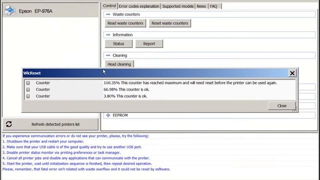 Reset Epson EP 976A Waste Ink Pad Counter смотреть онлайн