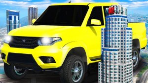 КАТАЕМСЯ НА ГИГАНТСКОМ УАЗ ПАТРИОТЕ ПИКАП В ГОРОДЕ! ОГРОМНЫЕ РУССКИЕ МАШИНЫ  ГТА 5 МОДЫ МУРКА