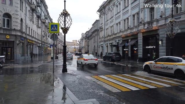 Myasnitskaya Street Moscow. Moscow Street Walk 2021. Moscow Street Scenes. Walking Tour 4k.