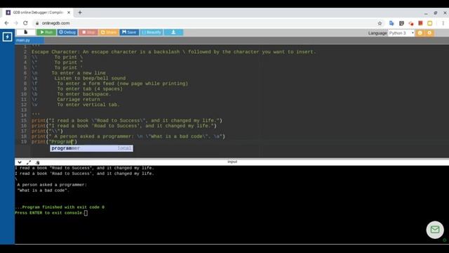 Python: L4- Using Escape Character to print reserved characters смотреть онлайн