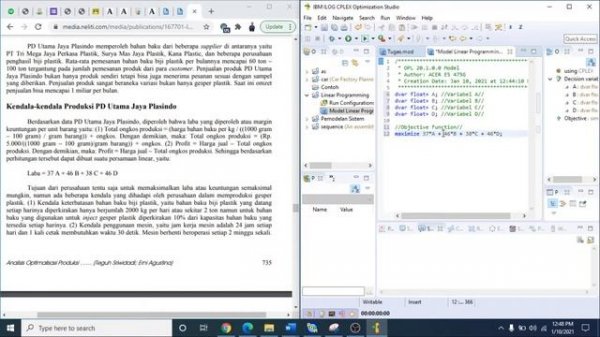 Tutorial IBM Ilog CPLEX Optimization Studio: Linear Programming