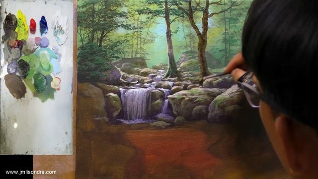 Tutorial : Acrylic Painting Landscape / Forest Waterfall / JMLisondra