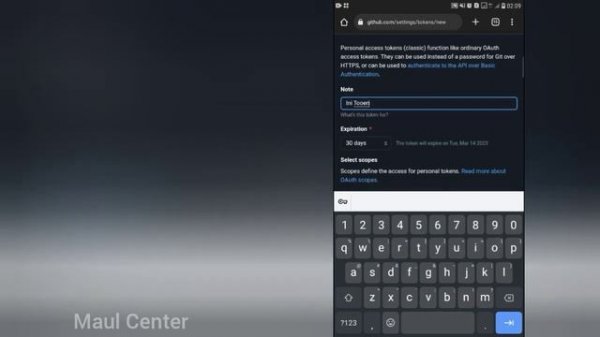 Membuat token github untuk remote access