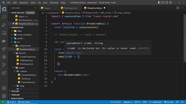 React Router in Depth #9 - Making Breadcrumbs (useLocation hook) смотреть онлайн