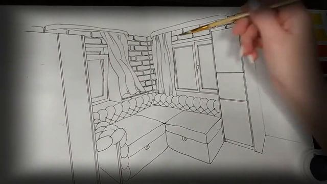 Быстрый скетч интерьера с кирпичной стеной смотреть онлайн
