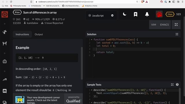 Codewars - Javascript - Sum of differences in array смотреть онлайн