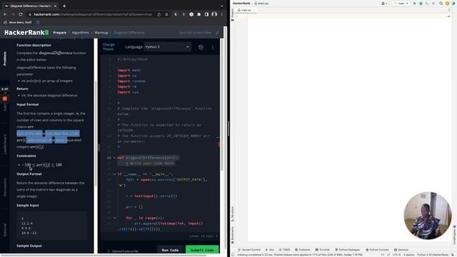 HackerRank Diagonal Difference Solution: Python смотреть онлайн