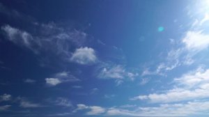 Красивая панорама голубого неба с белыми облаками. Расслабляющий вид движущихся облаков