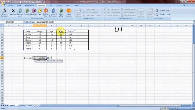 Daverage Formula In Excel