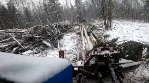 МТЗ 82 с погрузчиком Frontlift 1200 работает в ЛЕСУ!