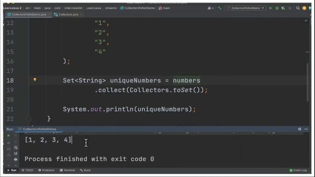 UNIQUE ELEMENTS JAVA 8 STREAM COLLECTORS TOSET INTERVIEW QUESTION | JAVA CODE EXAMPLE | InterviewDO смотреть онлайн