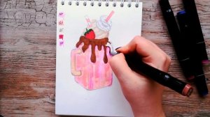 Как нарисовать КЛУБНИЧНЫЙ КОКТЕЙЛЬ С ШОКОЛАДОМ | Урок рисования маркерами | Скетчинг для начинающих