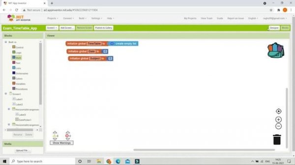 Create a Exam Timetable App using DatePicker and Lists in MIT App Inventor