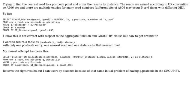 GIS: postgis/postgres ST_Distance and GROUP BY смотреть онлайн