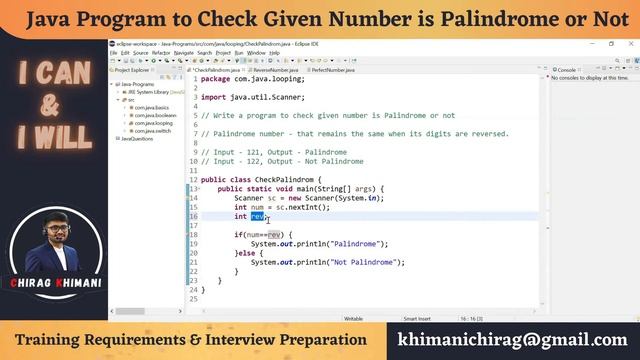 32 | Java Program To Check Given Number is Palindrome or Not | Java While Loop смотреть онлайн