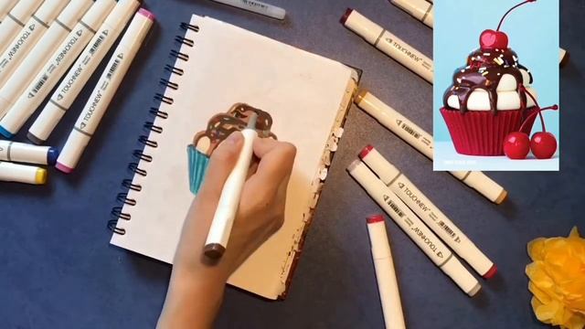 Урок рисования МАРКЕРАМИ. Поэтапный урок рисования. Рисуем капкейк с вишней смотреть онлайн