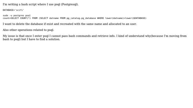 Ubuntu: Using bash in combination with psql, passing variable between them смотреть онлайн