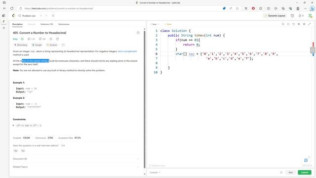 LeetCode 405 | Convert a Number to Hexadecimal | Bits Manipulation | Debug | Java смотреть онлайн