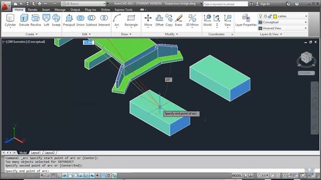 AutoCAD 20 - Drawing a 3D suspension bridge смотреть онлайн