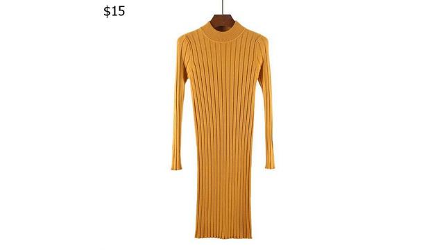 Одежда с AliExpress. Трикотажное теплое платье. Повседневный свитер с длинными рукавами. смотреть онлайн