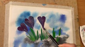 "Первые цветы. Крокусы"гуашь, с использованием нетрадиционной техники. Объединение Artpalette