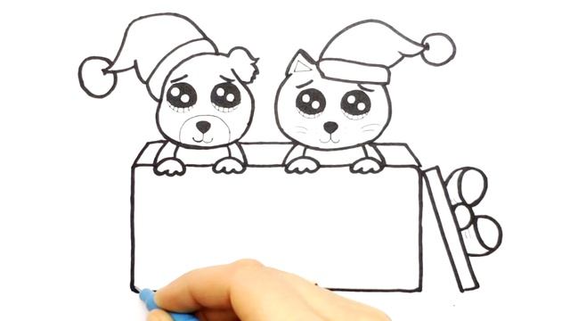 Как нарисовать котика и собачку с блесточками к Новому Году 2020. Просто рисуем на Новый Год 2020. смотреть онлайн