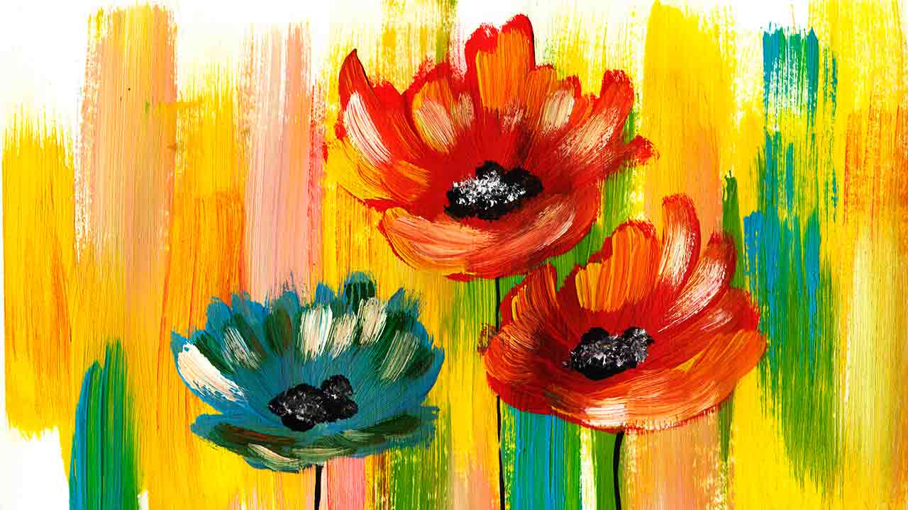 Как нарисовать интерьерную картину. Рисуем цветы. Рисуем яркую картину. Правополушарное рисование. смотреть онлайн