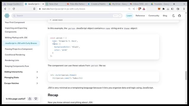 JavaScript in JSX with Curly Braces | react.dev смотреть онлайн