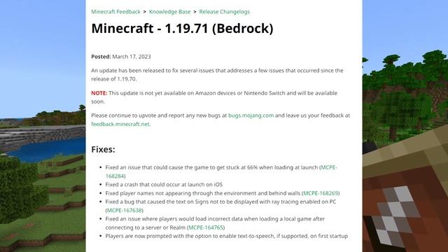 1.19.71 UPDATE OUT NOW ✅ MAJOR HOTFIX for 66% FREEZE ++ ⚒️Minecraft Bedrock ✅Changelog смотреть онлайн