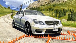 Массовые аварии на полосах с шипами  – BeamNG Drive