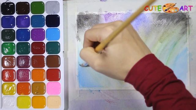 Как нарисовать СЕВЕРНОЕ СИЯНИЕ акварелью для начинающих смотреть онлайн