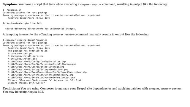 Drupal: `composer require` fails because "Source directory docroot/core has uncommitted changes" смотреть онлайн