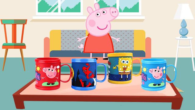 Help Peppa Pig George SpongeBob SquarePants Spider-Man choose the correct color cup смотреть онлайн