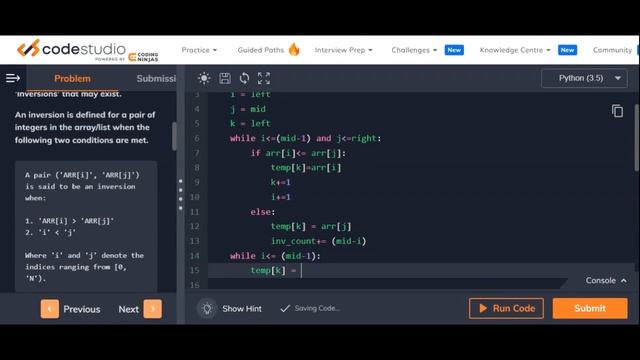 Count Inversion | Code Studio | Python | Striver SDE sheet | Solution | Code смотреть онлайн