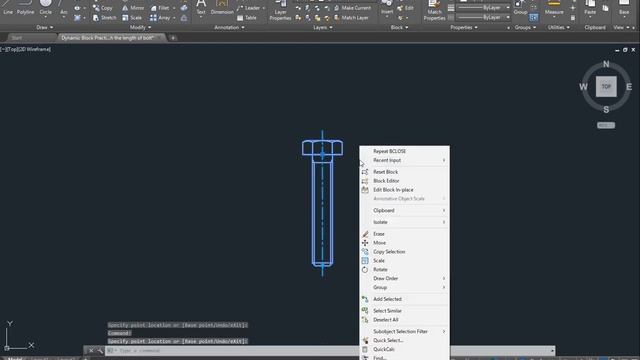 AutoCAD Dynamic Block Practical Stretch the length of bolt смотреть онлайн