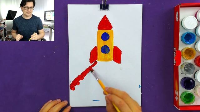 Рисуем РАКЕТУ красками гуашь для детей - День Космонавтики смотреть онлайн