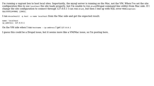 Vagrant box not talking to mysql on Mac through 127.0.0.1 смотреть онлайн