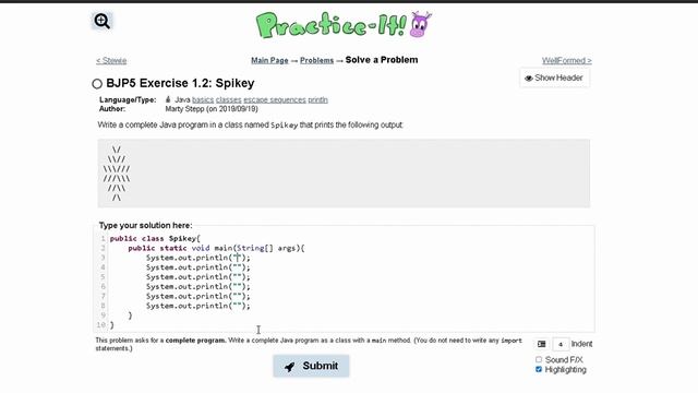 Java Practice-it Introduction to Java Programming | Exercise 1.2 Spikey смотреть онлайн