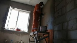 Штукатурка стен из газоблока своими руками! Тонкослойная штукатурка! Штукатурка стен без маяков!