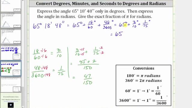 Convert an Angle in Degrees, Minutes, and Seconds to Degrees Only and Radians смотреть онлайн