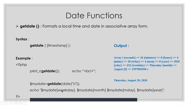 Date function in php, date(), time(), mktime(), checkdate(), getdate() with syntax and example. смотреть онлайн