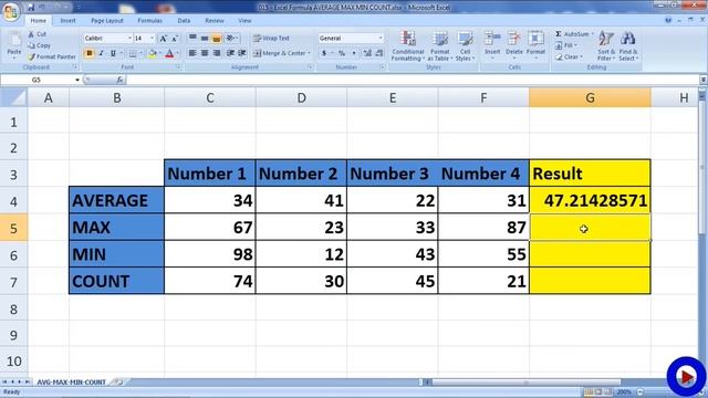 Excel Formula AVERAGE MAX MIN COUNT смотреть онлайн