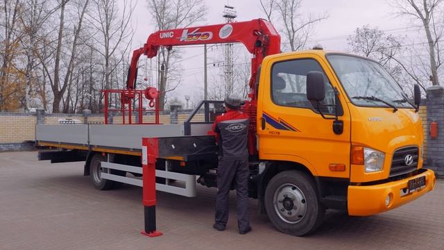 Кран манипулятор юник UNIC 374 с люлькой на Hyundai hd 78 бортовой. Установка продажа манипуляторов смотреть онлайн